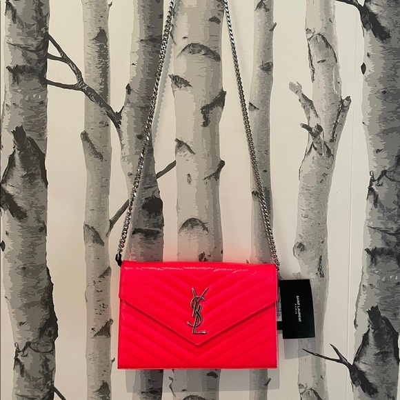 Matelasse Chevron Monogram Chain Wallet Neon Pink - Picture 2 of 14